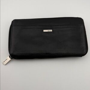 Perlina Sleek Black Soft Leather Zip-Around Wallet for Men or Women